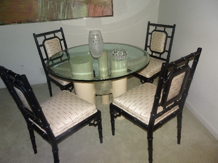 Mid Century Dining Table with Bamboo Lacquer Chairs