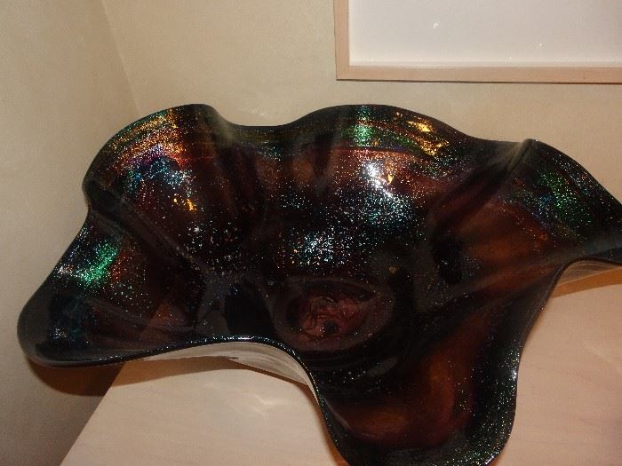 Irridescent Free Form Art Glass Bowl  