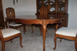 Dining Room Hutch with Table and Six Cane Back Chairs