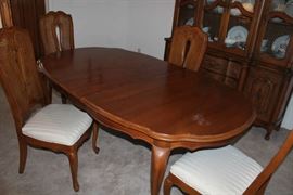Dining Room Hutch with Table and Six Cane Back Chairs