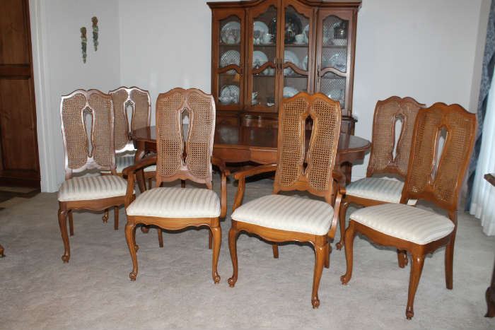 Dining Room Hutch with Table and Six Cane Back Chairs
