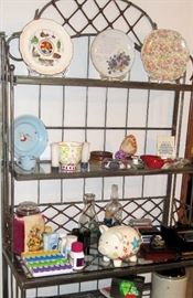 Large Wrought Iron Bakers Rack & Assorted Items