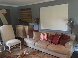 Mitchell Gold sofa and one of six Ralph Lauren side chairs