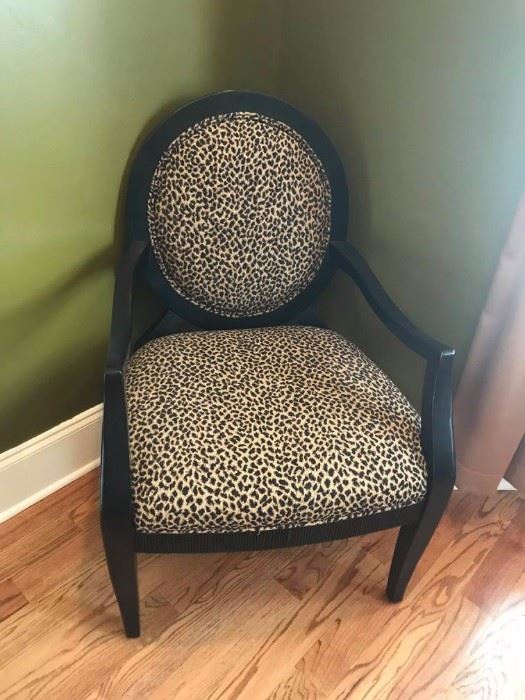 17 (2) lepord print oval back side chairs $75 ea. $150.00