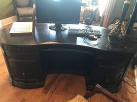 6 kidney shape desk w leather top 71x27x30 $350.00 
5 half round cabinet w door/1 drawer 38wx17x33 $175.00
