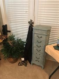 9		Blue wood jewelry cabinet 12.5x8 x 38	 $75.00 
