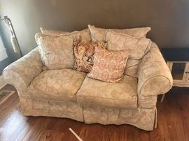 56		(2) beige loveseat 67 w with loose back  $75ea	 $150.00 
