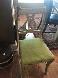 25		odd white painted harp back dining chair 	 $35.00 
