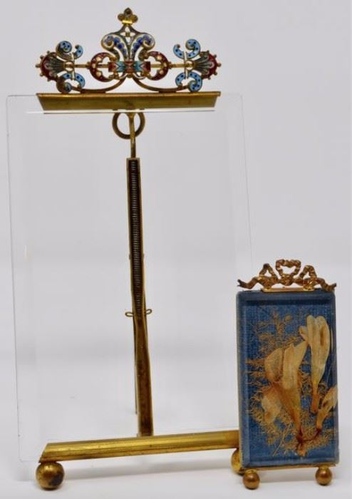 Fine French Cloisonne frame, and brass frame with pressed flowers