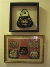 Note the Jade clasp on the petit point purse in the bottom framed case