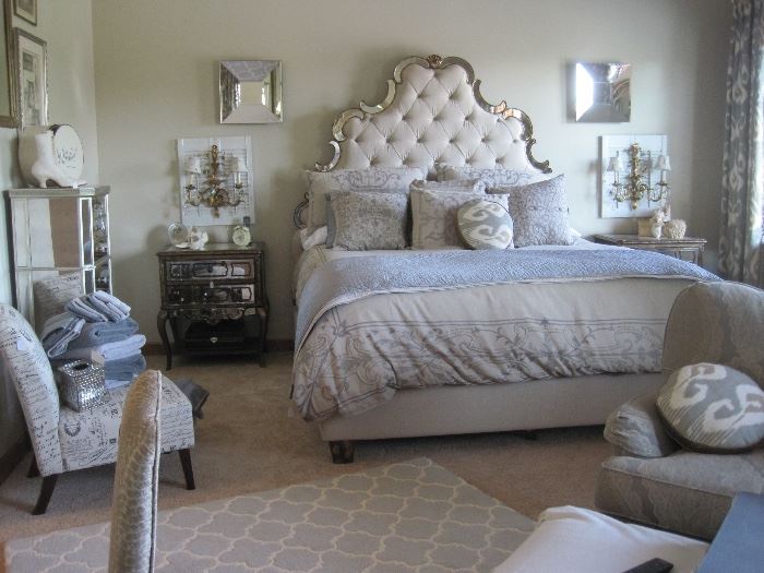 Hooker Headboard/bed (mattress and boxspring NFS) and other matching mirrored furnishings