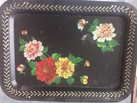 T.V. dinner tray (some in better condition than others) ...also two more sets - another vintage floral one and a modern solid wood one