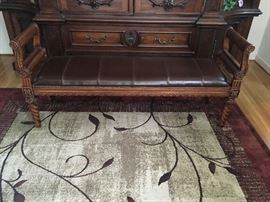 Solid wood leather bench 