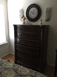 Tall dark solid wood chest of drawers 