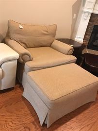#38 Tan Craftman upholstered chair & 1/2 w/ottoman 46"w. $200