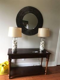 #43 wood sofa table 50x20x30 $200
#19 rd copper mirror 36" $100