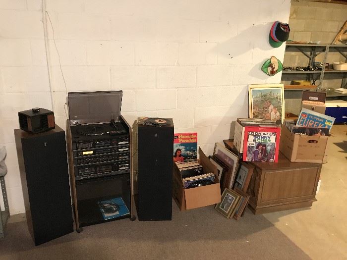 GE Stereo System.  Boxes of Vinyl Reccord Albums