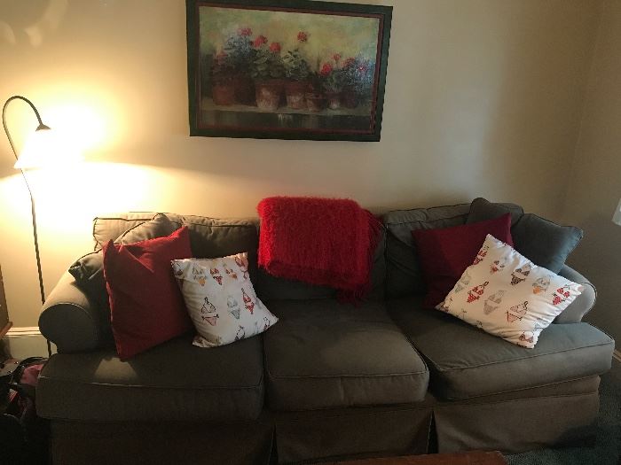 sofa, pillows and lamp. sorry, not art