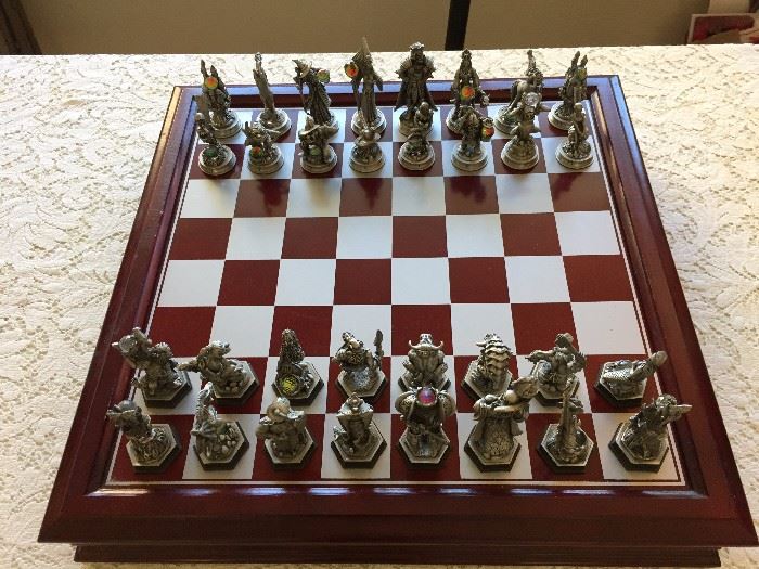 Pewter Fantasy Chess set with crystals