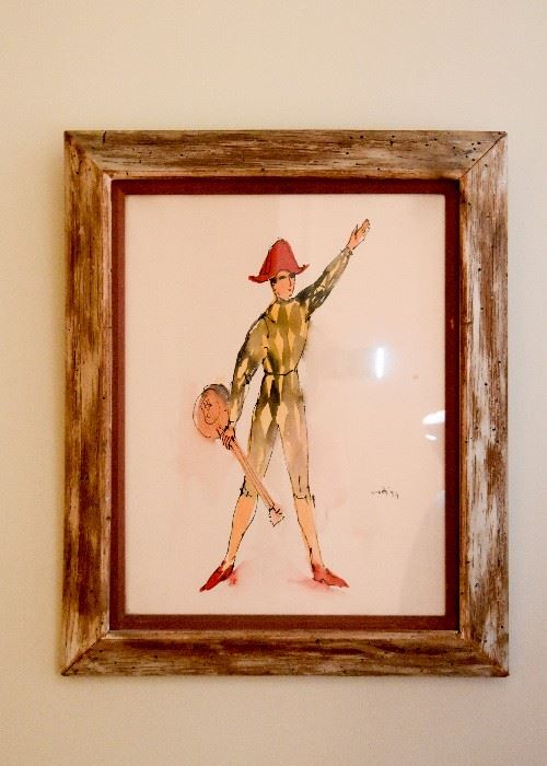 Original Framed Watercolor Painting (Musician), Signed