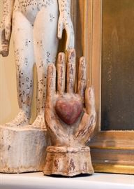 Carved Wood Sculpture (Hand with Sacred Heart)