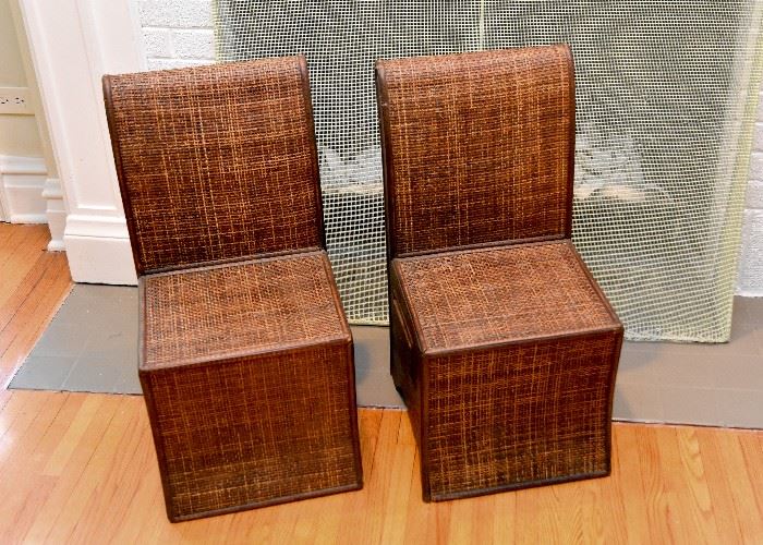 Pair of Children's Rattan & Wood Chairs with Side Drawers (purchased in China)