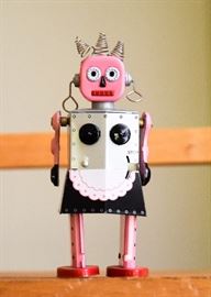 Retro Pink Lady Robot Tin Toy
