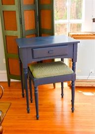 Vintage Blue Painted Vanity / Desk with Stool