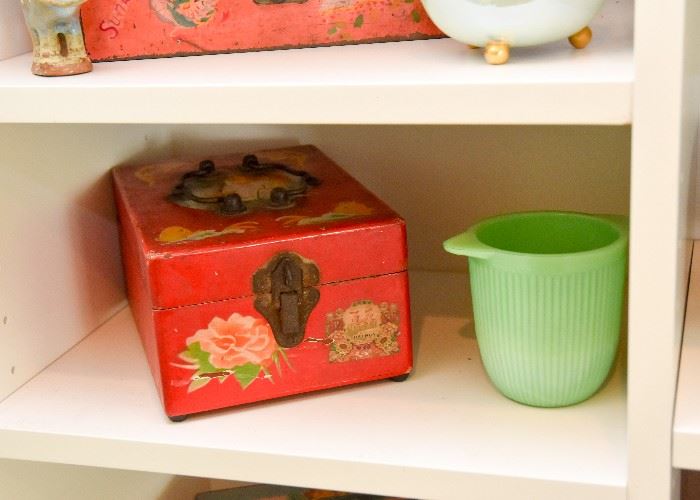 Chinese Painted Jewelry Box, Jadeite Cup