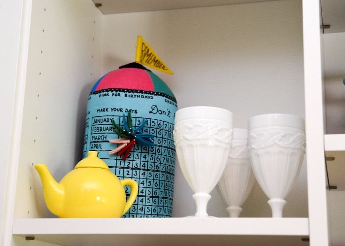 Yellow Teapot, Milk Glass Stemware