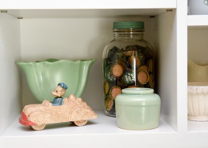 Pottery (Vintage & Newer), Donald Duck in Car Toy, Jar of Bottle Caps