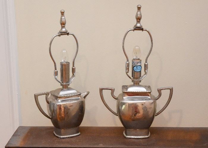 Sweet Pair of Table Lamps (made from silverplate creamer & sugar)
