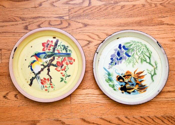 Colorful Vintage Chinese Enamelware Plates