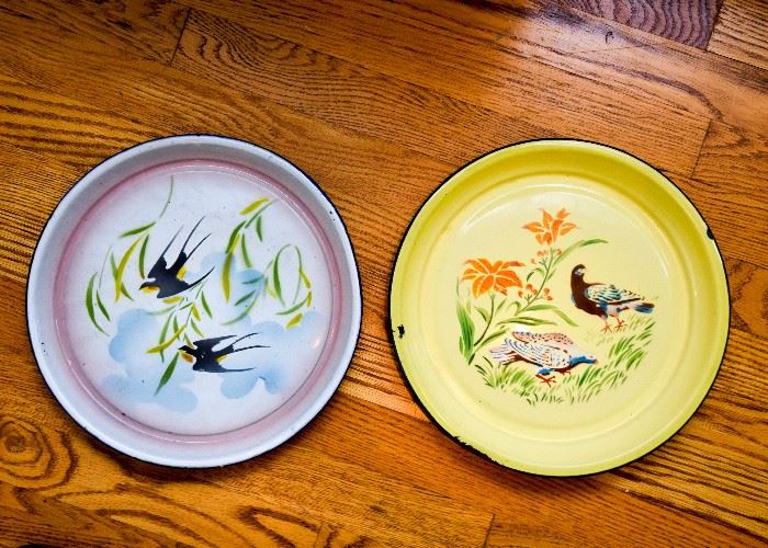 Colorful Vintage Chinese Enamelware Plates