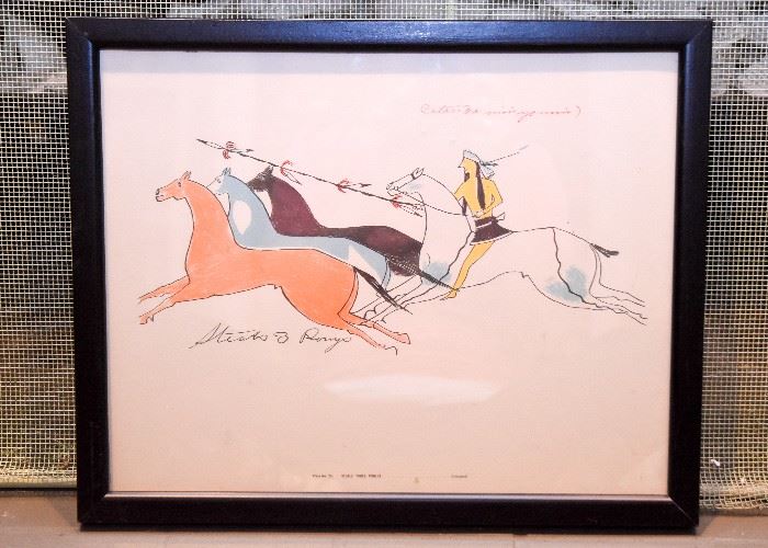 Framed Print Artwork on Color Plates by W. Ben Hunt (The Miller Collection of Sioux Indian Drawings)