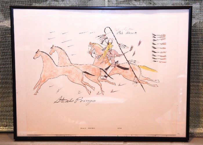 Framed Print Artwork on Color Plates by W. Ben Hunt (The Miller Collection of Sioux Indian Drawings)