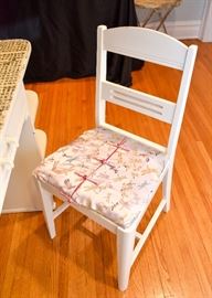 White Painted Keyhole Desk with Asian Script Top (Decoupage) & Chair