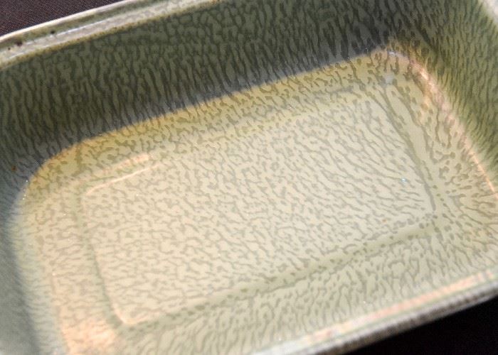 Rare Green Splatter Spongeware Graniteware Enamel Baking Pan