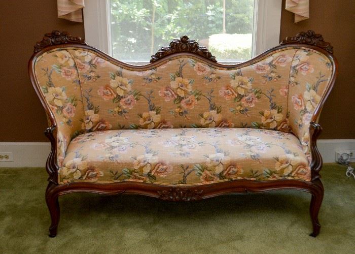 BUY IT NOW!  Lot 100, Victorian Settee / Sofa with Floral Upholstery, $350 (Approx. 67.5" L x 38" H)