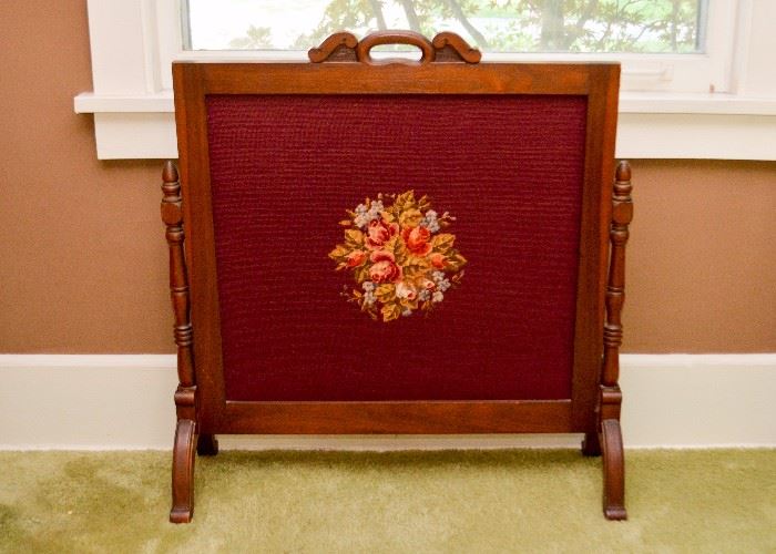 BUY IT NOW!  Lot 103, Antique / Vintage Needlepoint Fireplace Screen, $200