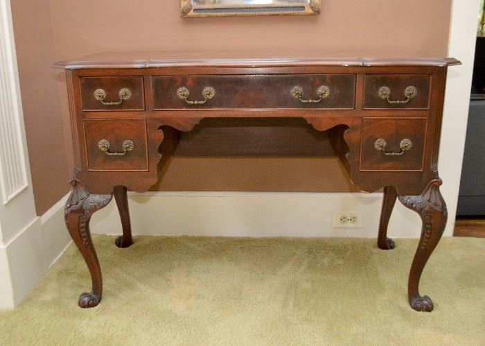 BUY IT NOW!  Lot 104, Stunning Antique Mahogany Keyhole Desk with Carved Legs, $350 (Approx. 44" L x 20" W x 29.5" H)
