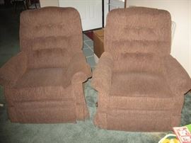 Two matching recliners, one is also a rocker