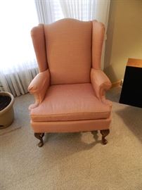 Ethan Allen Wing Back Chairs in Rose and/or Pink Colored Fabric