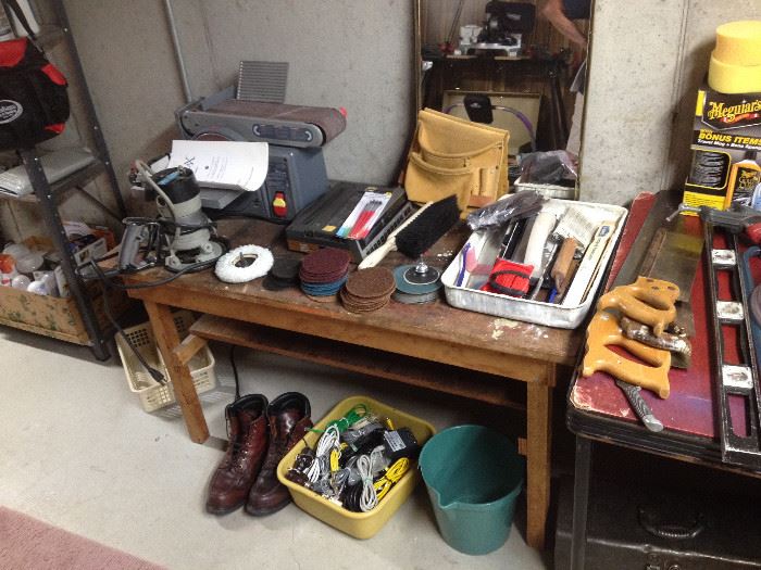 Assortment of Tools, Disc Sander, Saws, and More