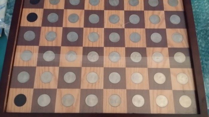 Collectible Quarter set in top of Revolutionary War Chess Set