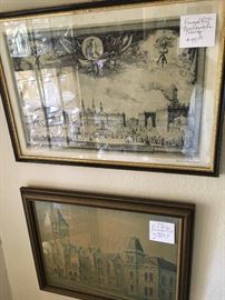 French intaglio print framed under glass, top.