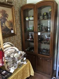 Brandt china hutch, signed limited edition Windberg print nicely framed (on of several) silverplate punch bowl