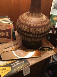 Wild ceramic large bulbous lamp with original shade (has a small knick) and priced accordingly.