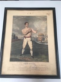 Rare James "Deaf" Burke hand colored copper engraving from 1839, early boxing memorabilia