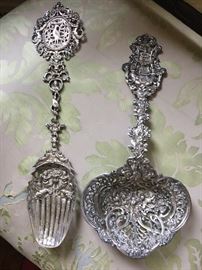Very large ornate Tiffany Sterling Silver serving pieces, 14 inches in length. Gorgeous Victorian pieces, heavy Sterling!!